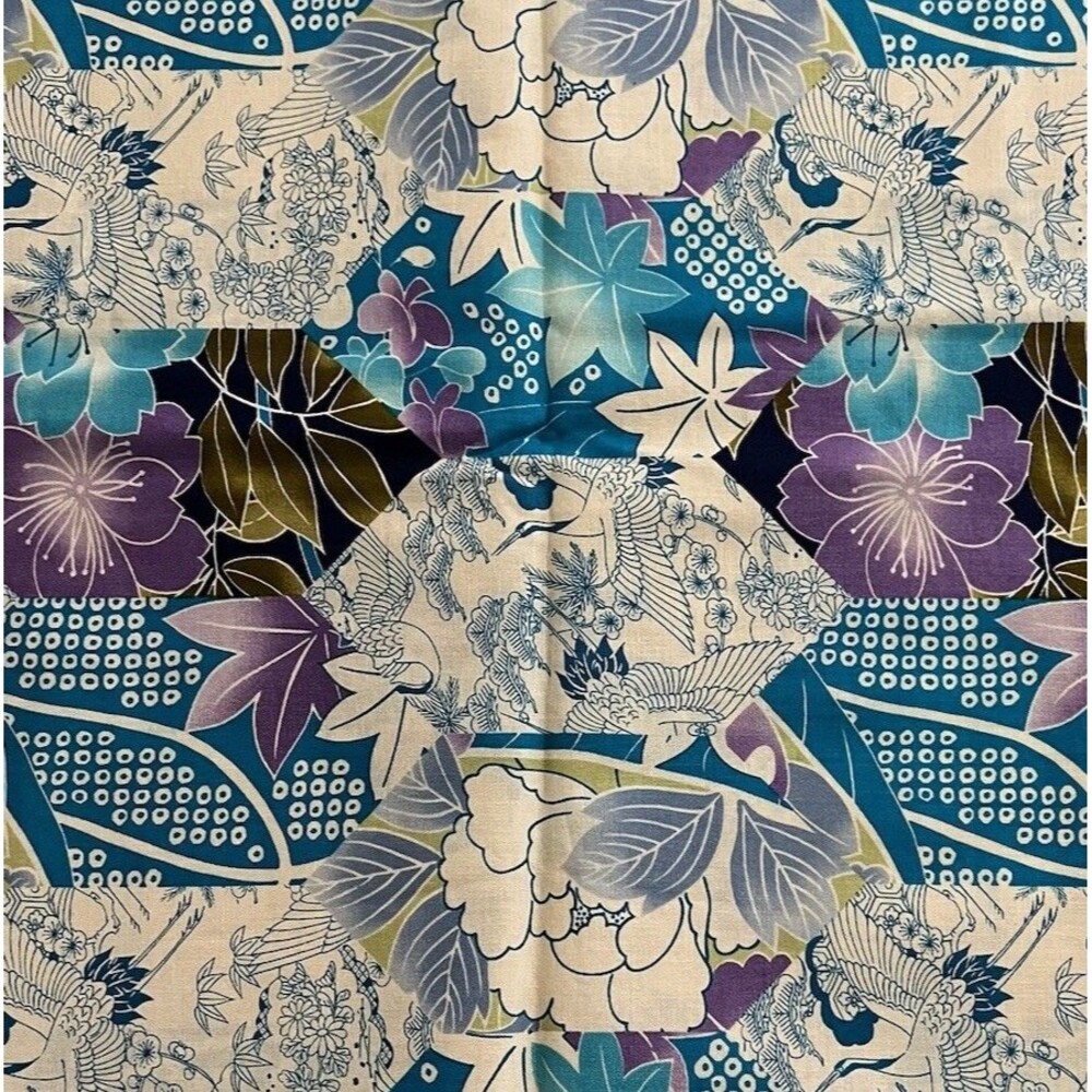 Spring/Summer Floral Fabric - 45" X 43" Purple Blue White - Oriental Design